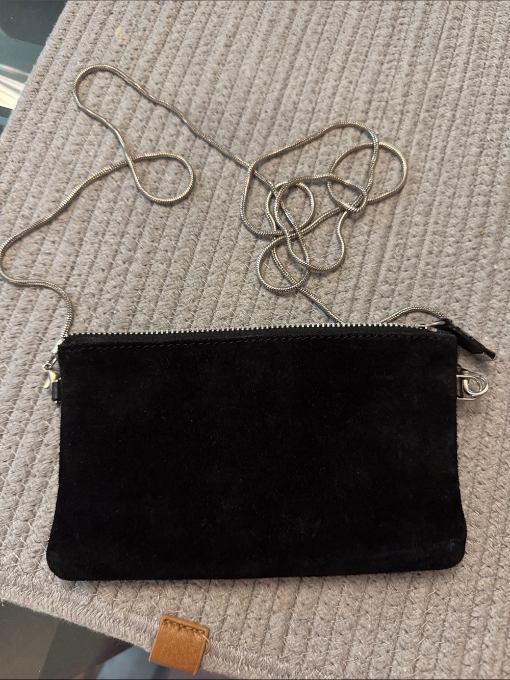 Black Suede Crossbody Clutch with Chain Strap